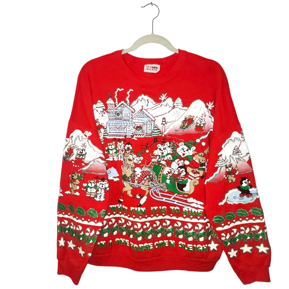 True Vintage Nut Cracker Festive Red Christmas Sweater | Size Large